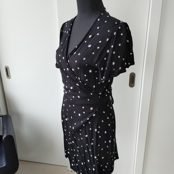Black Wrap Dress with Flower Detail - Picture 2 of 4